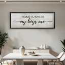 WYDM Home Is Where My Boys Are Wood Plaque Sign - 40 x15 Inch Rustic Wall Art for Living Room, Bedroom, Farmhouse Wall Decoration, Ready to Hang Family Decor (Black)