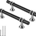 Rergy 5 Pack 3-3/4 Inch Black and Brushed Nickel Cabinet Pulls Heavy-Duty Kitchen Cabinet Handles, Rust-Resistant and Durable Drawer Pulls Zinc Alloy Hardware for Cupboard,Closet,Cabinets (Hole Center: 3-3/4in(96mm))