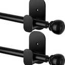 2 Pack No Drill Curtain Rods for windows 32 to 58 inch, USFOOK 5/8 In Without Drilling Curtain Rod with 3M Adhesive Brackets, Renter Friendly Drapery Poles with Black Round Finials