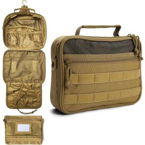 SMONT Toiletry Bag for Men Travel Toiletry Organizer Dopp Kit Travel Organizer Toiletries Tactical Bag Shaving Hygiene Bag Bathroom Hanging Men's Toiletry Bag for Short Trips Brown