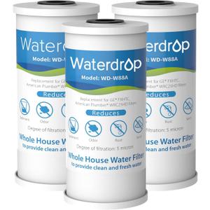 Waterdrop FXHTC Whole House Carbon Water Filter, Replacement for GE FXHTC, GXWH40L, GXWH35F, Culligan RFC-BBSA, American Plumber W10-PR, W10-BC, WRC25HD, 10" x 4.5" Cartridge, 5 Micron, Pack of 3