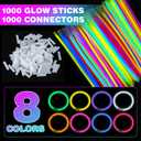 YixangDD 1000 PCS Ultra Bright Glow Sticks, 8 Inch Glow Sticks Bulk Party Pack, Light Up Sticks for Glow Bracelets, Necklaces, Concerts, Christmas, Party Supplies with 1000 Connectors