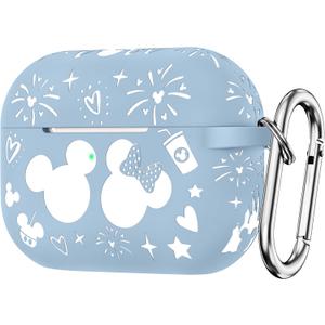 Girovo Compatible with Airpods Pro 2nd/1st Generation Case Cover with Keychain, Women Men Soft Silicone TwoTone Cute Cartoon Engraved Convenience Protective Case, Front LED Visible Blue/White