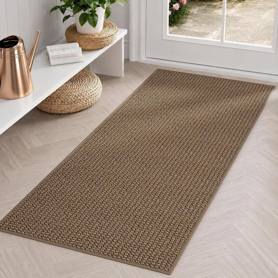 Indoor Door Mat 24"x 60"(Rolled-Up, No Creases), Dirt Trapper and Absorbent Door Mats, Non-Slip Washable Entrance Mat, Low Profile Floor Mats for Front Back Door and Entryway, Light Brown