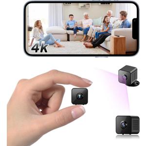 Mini Camera, 4K WiFi Wireless Camera Small Portable HD Nanny Cam with Motion Detection, Cloud & SD Storage, Night Vision Micro Security Cameras for Home Office Car Pet Baby Bathroom Indoor & Outdoor (Black)