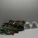 2Pack 4FT Outdoor Snowy Christmas Entrance Tree in Pot Base with 8 Modes Timer 60 Warm White & Colorful Change Light Battery Operated 15 Pine Cone 105 Red Berries Porch Front Door Decor