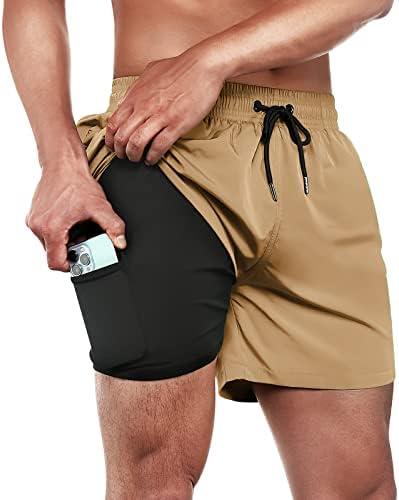 BRISIRA Mens Swim Trunks Swim Shorts Quick Dry 5 inch Inseam Beach Shorts with Compression Liner and Zipper Pocket, Size M