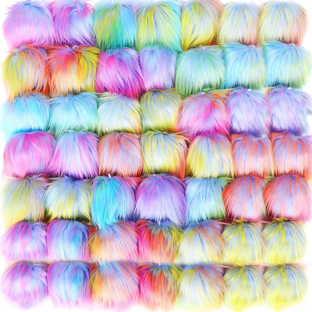 Tatuo 16 Pcs Faux Fur Pom Poms for Hat 4 Inches Large Fluffy Pom Balls for Craft Knitting Beanie Shoe Scarf Bag Pompom Valentine Keychain Charm Winter DIY Accessory (Colorful)