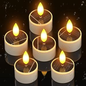 PChero 6 Pack Solar Tea Lights Outdoor Waterproof, Small Solar Lights with Dusk to Dawn Sensor, LED Tealight Candles for Lantern Garden Camping Outside Patio Home Decor, 1.5" x 2.1"