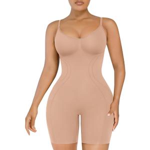 SHAPELLX Shapewear for Women Tummy Control Compression Seamless Body Shaper Slimming Bodysuit Top Thigh Slim Butt Lift (Medium-Large, Warm Sand)