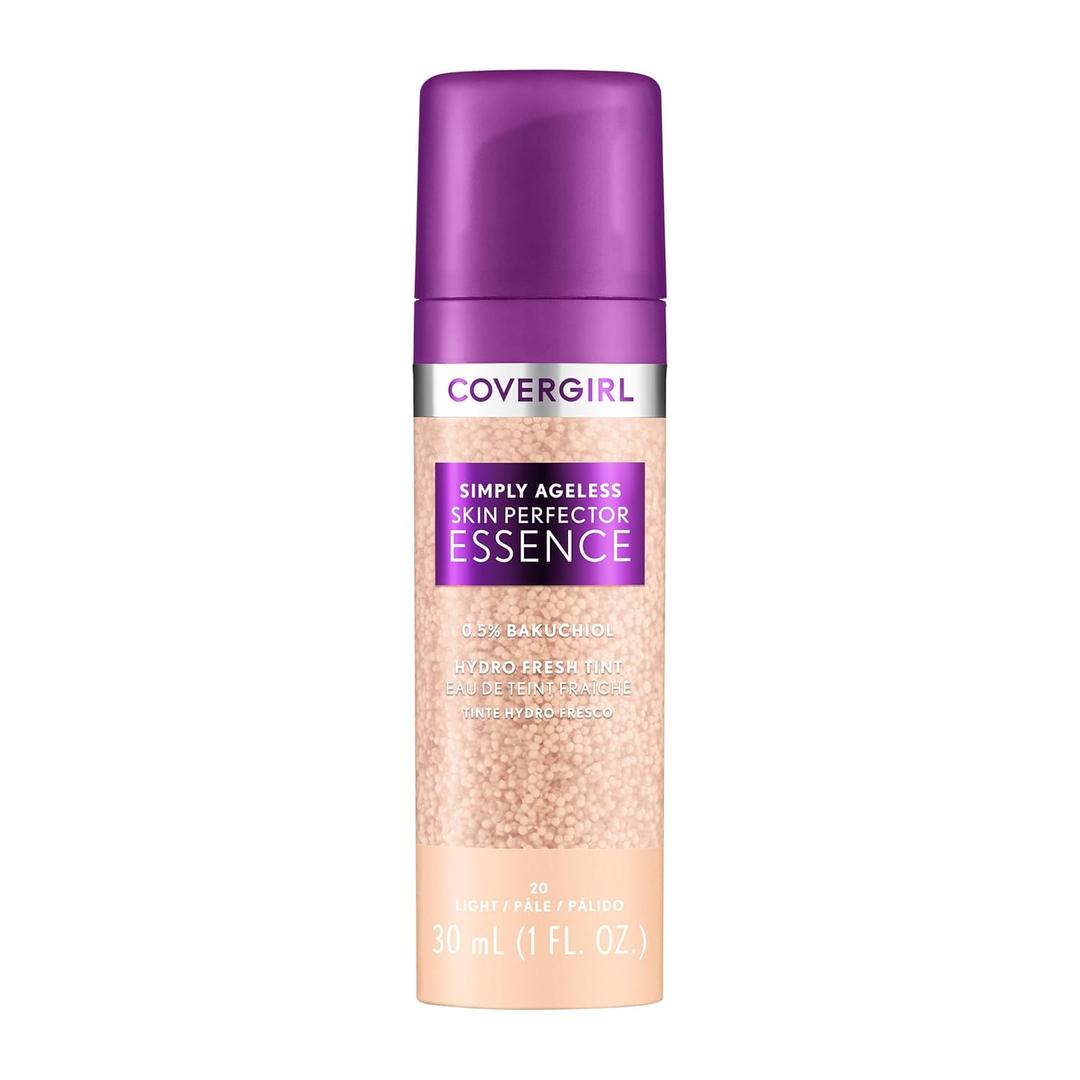 Covergirl Simply Ageless Skin Perfector Essence Foundation, 20 Light, Tinted Skin Perfector, Skincare Makeup Hybrid, Sheer Tint, Radiant Finish, Skin-Like Finish, Vegan Formula, 1.0oz (1 Fl Oz (Pack of 1))