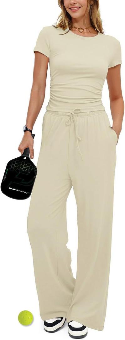 2 Piece Outfits for Women Lounge Wear Sets Short Sleeve High Waisted Tracksuit Casual Workout Sets Streetwear S