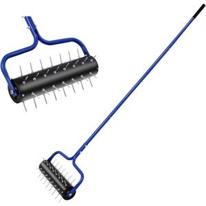 Lawn Aerator, 21" Heavy Duty Rolling Aerator Tool,Preasembled Spikes,75" Adjustable Handle with Quick Clip, Stable U-Shape Construction, Blue,Assembly Only Needs 3-5 Minutes.