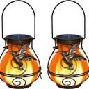 2 Pack Solar Lanterns Outdoor Waterproof , Metal Hummingbird Flickering Flame Solar Lights, Hanging Decorative Lantern for Patio Garden Porch, Gifts for Women, Mom