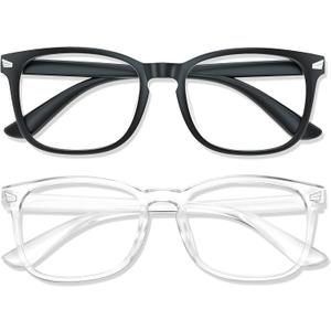 Blue Light Glasses for Woman Men | 99% Blue Light Blocking Glasses for Computer Gaming TV Phone Screen Square Frame | Anti Eyestrain & UV Glare Protection - 2 Pairs (2 Pack Mix Color-1)