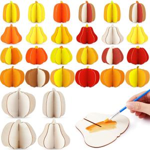 Leinuosen 72 Pcs/24Sets Fall Crafts Large Wooden 3D Pumpkin Cutouts 8 Inch Unfinished Wooden Slices to Paint Table Centerpieces Decor for Thanksgiving Autumn Party Tiered Tray Decor(Solid)