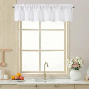 LIVEKID White Valance for Windows - Light Filtering Thick Textured Small Short Valance Kitchen Curtain, Dual Rod Pocket Top Short Window Curtain for Bathroom Basement, 1 Piece, 52Wx12L Inch