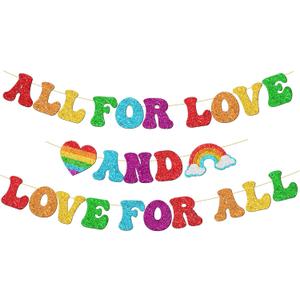 Party Inspo Pride Banner - Rainbow Pride Month Decorations for LGBTQ+ Party, All for Love and Love for ALL Banner for Gay and Lesbian Celebrations
