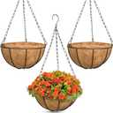 ZeeDix 3 Pack 12 Inch Outdoor Hanging Baskets, Metal Wire Hanging Planters with Coconut Liners, Round Hanging Baskets for Plants Flowers Ferns Home Garden Porch Balcony Railings Decor