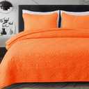 Whale Flotilla Soft Queen Size Quilt Set for All Seasons, 3-Piece Ultrasonic Geometric Quilts Bedding Set, Lightweight Reversible Bedspread, Coverlet, Bed Cover with 2 Pillow Shams, Orange (Full/Queen (96"x90"))