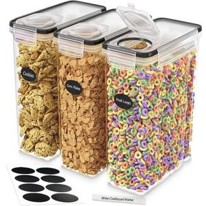 Cereal Containers Storage 3 Pack 135 fl. oz Cereal Dispenser Countertop, Airtight Food Storage Containers for Pantry Organization and Storage, Bpa-free Cereal Storage Container with Marker & Labels