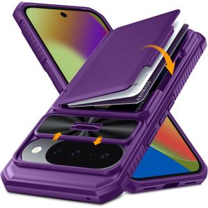 CENMASO for Google Pixel 10 Pro Case/Pixel 10 Case with Card HolderRFID Blocking& Sliding Camera Cover & Kickstand Full-Body Shockproof Wallet Phone Case for Pixel 10/10 Pro (Purple)
