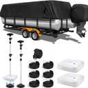 1200D Pontoon Boat Cover with Support Poles 2 Pack, Heavy Duty Pontoon Boat Cover, 17-20 ft Waterproof Boat Cover for Pontoon with Motor Cover, Adjustable 14 Tie Down Straps,Black