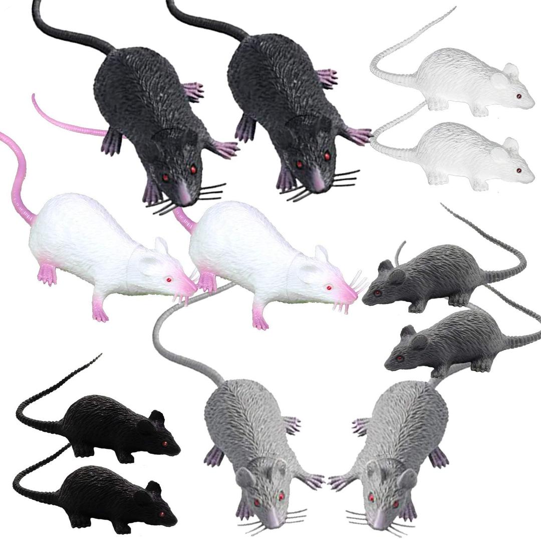 12 Pieces Halloween Fake Rat Plastic Rat Simulation Mouse Model Realistic Terror Plastic Mouse for Halloween Toy Joke Prank Party Decoration, 2 Size