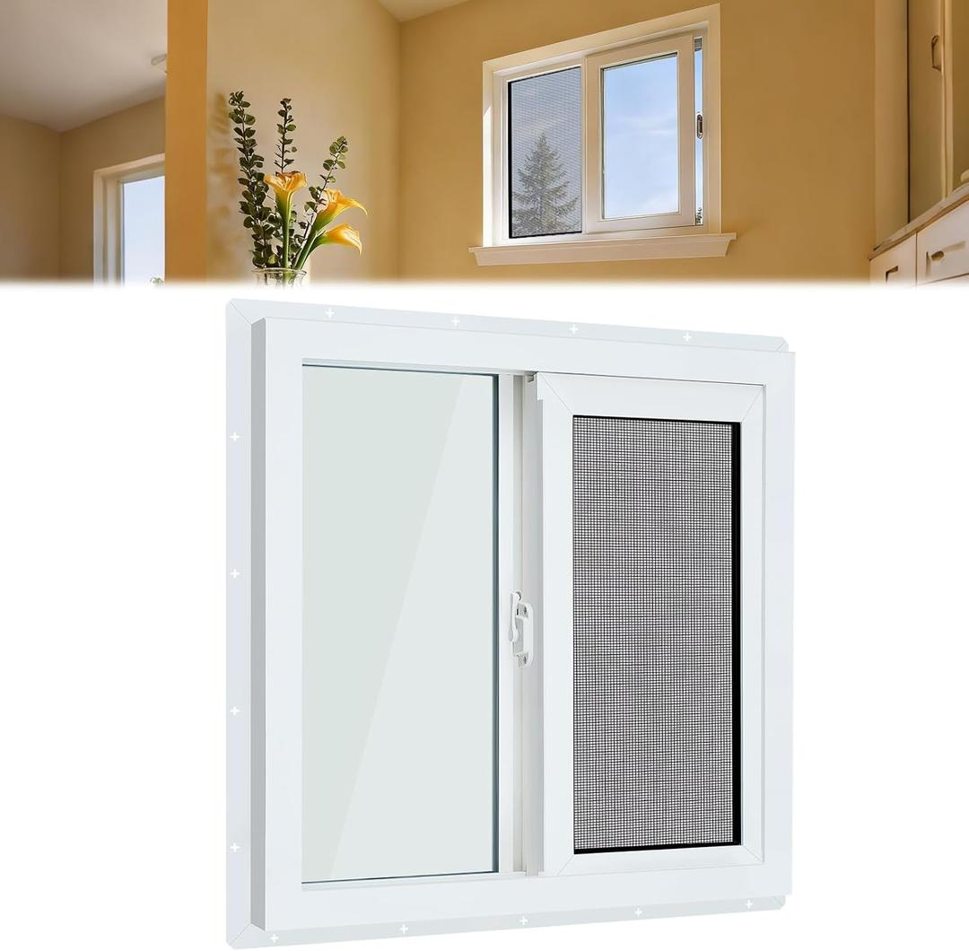CroBlissful 24'' x 24'' Small Basement Window White Vinyl Basement Slider Window Removable Featuring Double Pane Insulated with Thermal Insulation Soundproof Glass for Bathroom Home Rv Garage