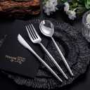 SUT 300PCS Silver Plastic Silverware, Disposable Utensils, plastic cutlery Set Includes 100 Knives, Forks and Spoons, Disposable Silverware for Party, Hammered Silverware Set