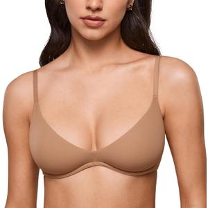 INLYRIC Women's Inbarely Plus Plunge Bra - Unlined Underwire Sexy Demi Balconette Bras Warm Beige 34A
