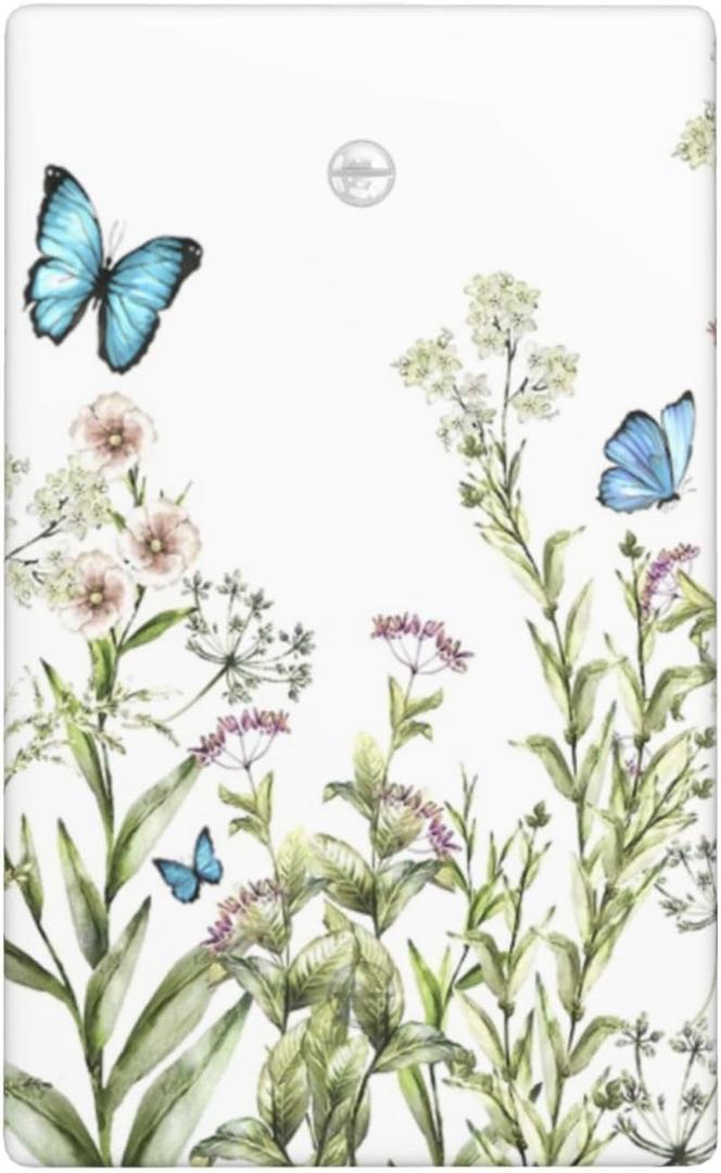 Flower Butterfly Single Blank Light Switch Plates Outlet Covers Decorative Electrical Wall Plate Receptacle Switchplate Decorate Plug Cover For Bathroom Kitchen 4.5 * 2.76 Inch