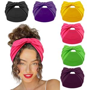 Huachi 6 Packs Bow Headbands for Women 7 Extra Wide Bright Pink Head Bands for Womens Hair Non Slip Headwraps Workout Turban Hair Accessories (Classic)