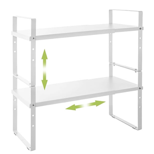 AcrossStar Expandable Cabinet Shelf Organizer Rack, Stackable Kitchen Counter Storage Shelves Stand, Adjustable Height Pantry Shelf Spice Rack (White, 2 Pack)