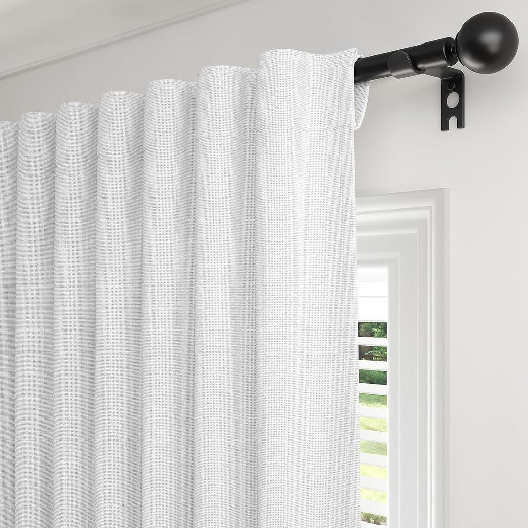 Rinwoc 100% Blackout Curtains for Bedroom, Thermal Insulated Curtains 63 Inch Length Curtain 2 Panels, Luxury Soft Farmhouse Linen Textured Full Light Blocking Room Darkening Drapes, W52xL63, White
