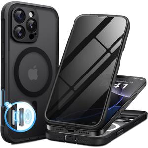 BERFY for iPhone 16 Pro Case, Compatible with MagSafe, Built-in Privacy Screen Protector and Camera Protection, Anti-Spy Full Body Shockproof Matte Phone Case for 16 Pro 6.3", Matte Black