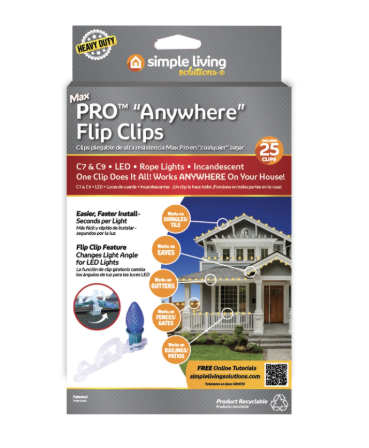 25 Heavy Duty Max Pro Anywhere Christmas Light Flip Clips Simple Living Solution 2 Pack