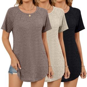 4 x Ficerd 3 Pack Women's Short Sleeve Tunic Tops, 3-Color Set, Medium