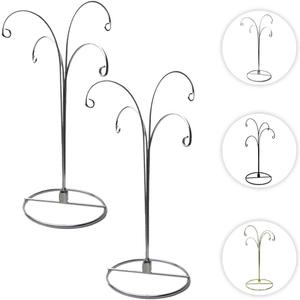 HOHIYA Ornament Display Stand Holder Christmas Hanger Hook Dog Cat Glass Ball Bauble 4 Arms 12inch Silver 2 Pcs Taiwan Made (Silver)