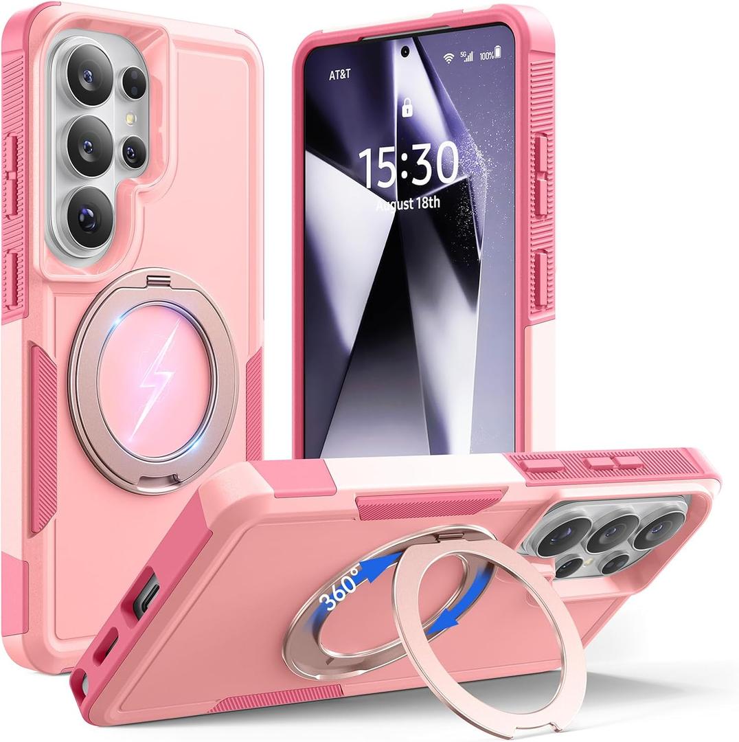 for Samsung Galaxy S26 Ultra case with Stand, 7X Military-Grade Drop Protection, Shock-Absorbing Phone Rugged Cover, Compatible with MagSafe Accessories,360 Magnetic Stand, LightPink