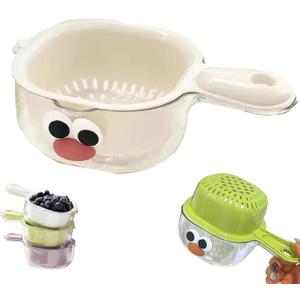 Kitchen Dual Layer Draining Basket with Handle,Double Drain Plastic Fruit Washing Bowl, Handy Mini Berry and Tomato Washer, Fruit Storage Container (White)