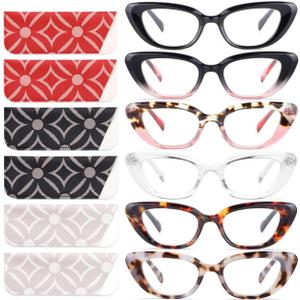 6 Pack Cat Eye Reading Glasses for Women Fashion Cute Blue Light Blocking Computer Readers Spring Hinge