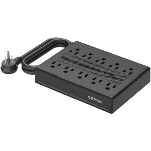 Gitryin Charging Station with Built-in Cooling Fan, 10 AC Outlets, 3.28FT Flat Plug Extension Cord with Multiple Outlets, 1875W/15A, ETL Certified Power Strip, Desk Accessories for Office Home, Black