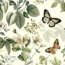 Butterfly Botanical Wallpaper Cream Jungle Peel and Stick Wallpaper Self Adhesive Vinyl for Nature-Inspired Bedroom, Living Room or Accent Wall Decor, 17.7in x 118in