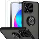 QUIETIP Case Compatible with Honor X5 Plus with Screen Protector,TPU + Hard PC Shockproof Magnetic Ring Car Mount Stand Cover,Black