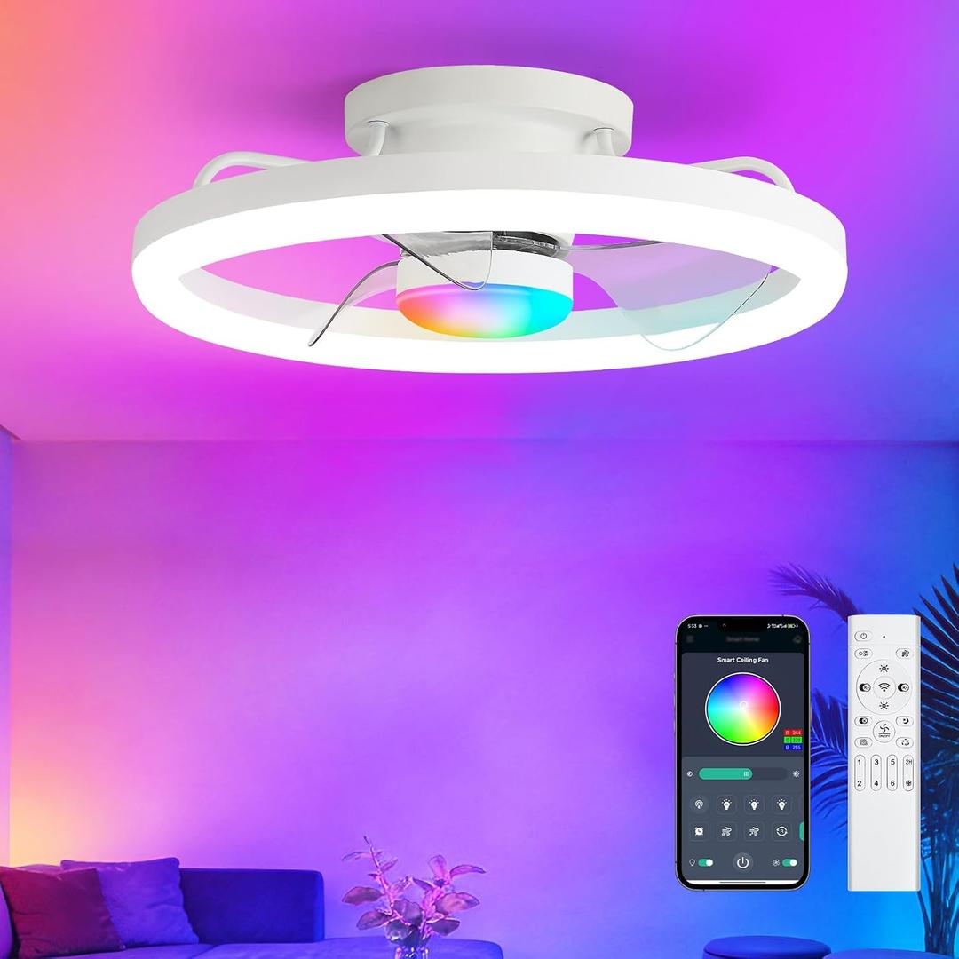 20" RGB Ceiling Fans with Lights, Low Profile Ceiling Fan, 6 Wind Speeds