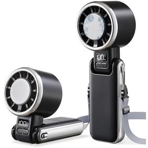 SHEWIND Portable Handheld Fan with Ice Cooling - 5 Gear High Speed Personal Turbo Fan Rechargeable, Up to 13 Hrs, Mini Hand Fans for Travel Essentials, Beach Vacation, Gifts for Women, Men (Black)