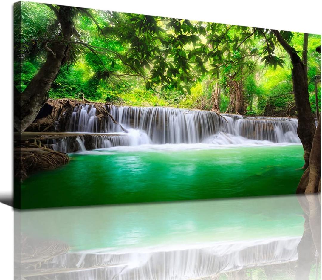 Wall Art Waterfall Tree Landscape Picture Canvas Wall Art Print Paintings Modern Artwork for Living Room Wall Decor and Home Dcor Framed Ready to Hang,2cm Thick Frame, Waterproof Artwork. (40"L x 20"W)