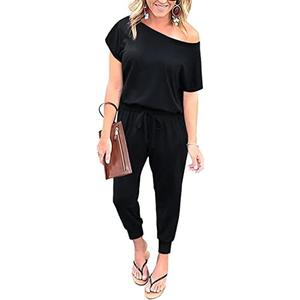 KAY SINN Summer Jumpsuit Rompers Off Shoulder for Women with Pockets Casual Elastic Waist, Size 3XL