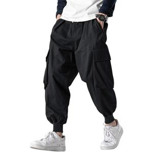 Men's Joggers Pants Casual Baggy Cotton Drawstring Tapered Sweatpants Cargo Hippie Loose Fit Trousers with Multi-Pocket (X-Large, Black)